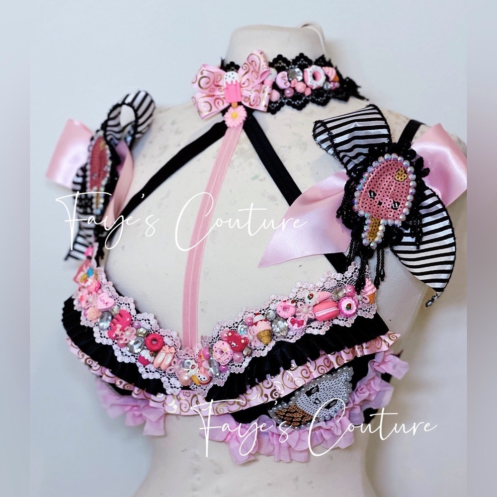 Candy-Land inspired Bra with Choker, rave EDM festival wear, cosplay - size 34A - Picture 2 of 6